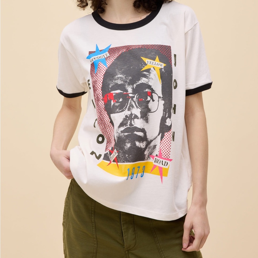 ELTON JOHN 1973 POP ART OVERSIZED RINGER TEE